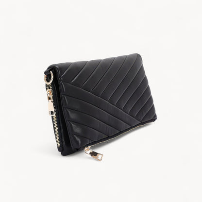 Quilted Faux Leather Half Folded Cltuch