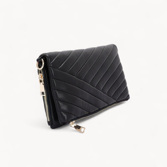 Quilted Faux Leather Half Folded Cltuch