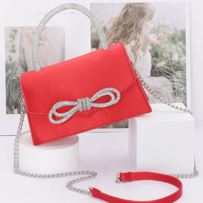 Rhinestone Ribbon Handle Flap Bag