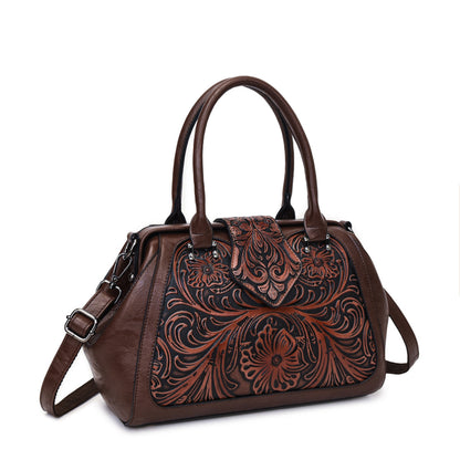 Handmade Carved One-shoulder Women's Leather Bag