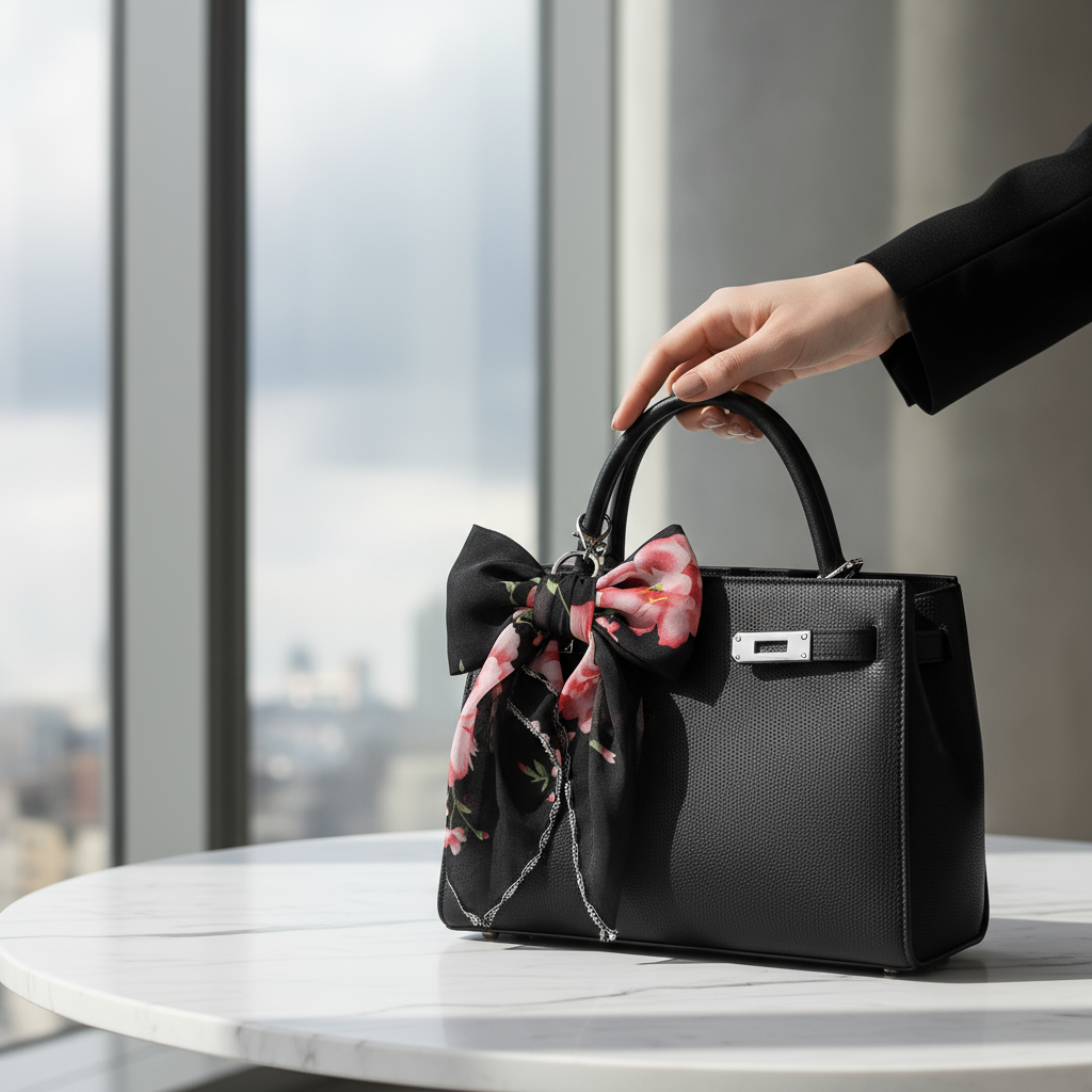 Rose Bloom Scarf Bow Bag Charm