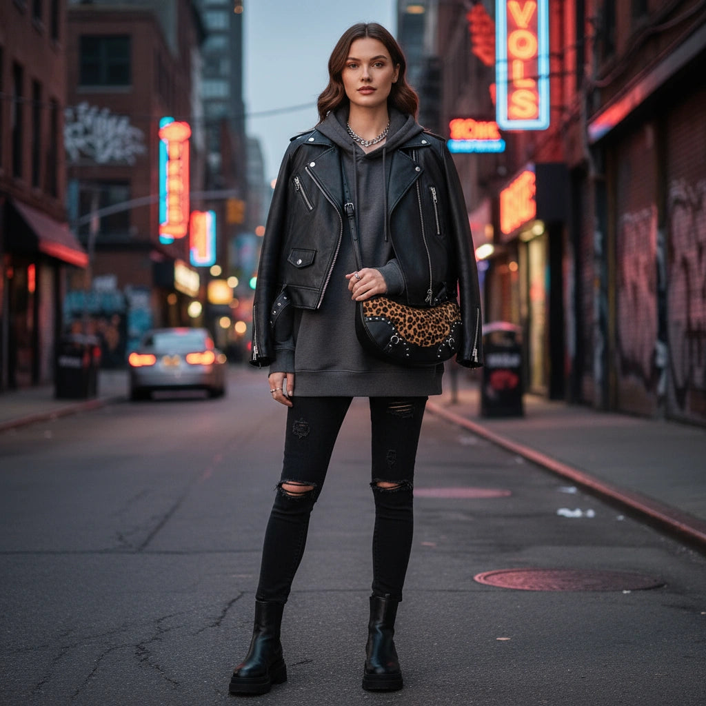 The Wild Edge Leopard Hobo Bag – Studded Faux Leather Shoulder Bag