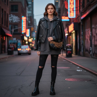 The Wild Edge Leopard Hobo Bag – Studded Faux Leather Shoulder Bag