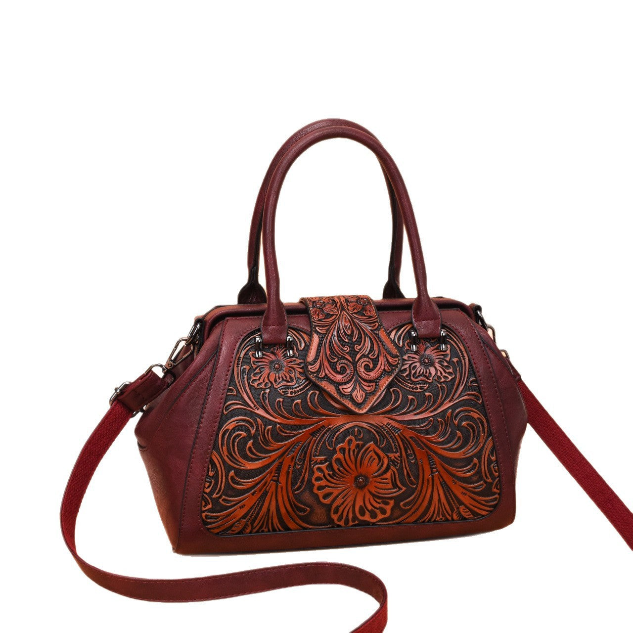 Handmade Carved One-shoulder Women's Leather Bag