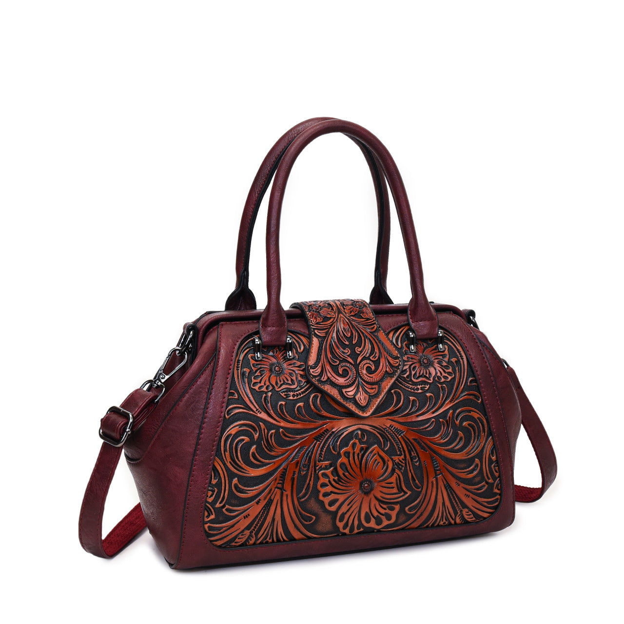 Handmade Carved One-shoulder Women's Leather Bag