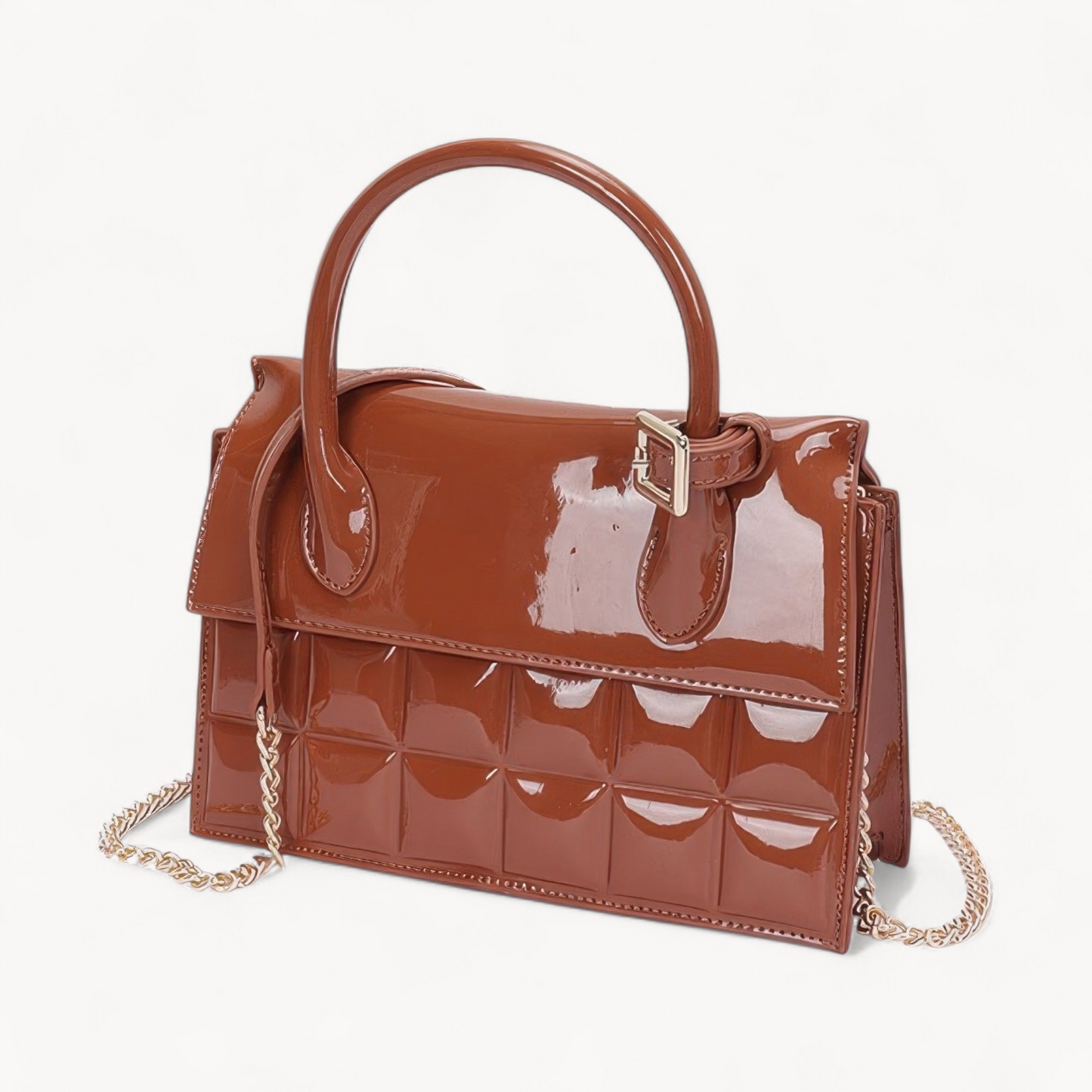 Embossed Enamel Top Handle Bag