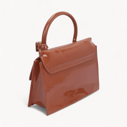 Embossed Enamel Top Handle Bag