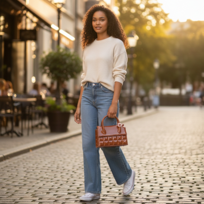 Embossed Enamel Top Handle Bag