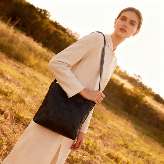 The Milan Wovan Shoulder Tote (with Essentials Pouch)