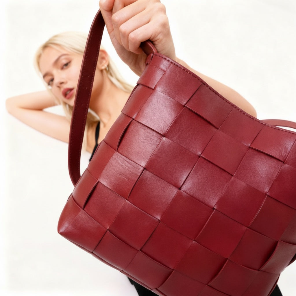 The Milan Wovan Shoulder Tote (with Essentials Pouch)